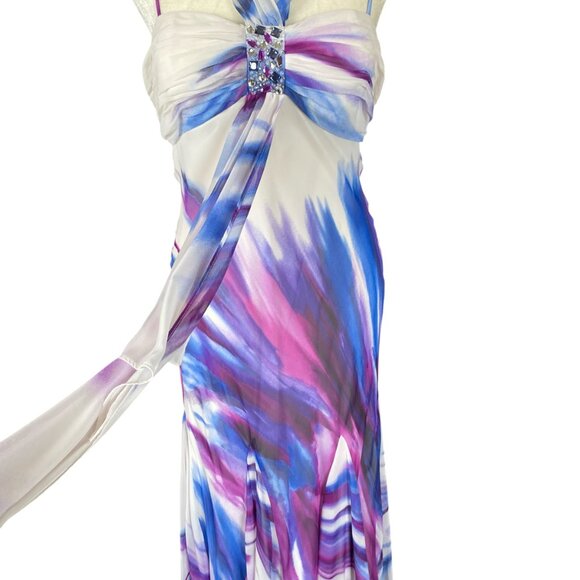 S.L. Fashions 8 multicolored sheer fully lined maxi dress padded embellished - Picture 9 of 16